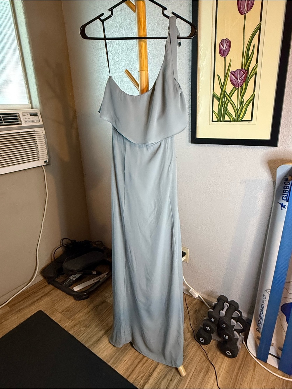 Lulu's Dusty Blue One-Shoulder Ruffle Maxi Dress - Picture 2 of 12